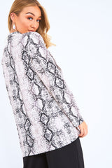 Beige Snake Print Button Casual Blazer - Kamora