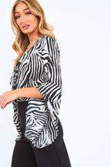 Black And White Zebra  Tie Front Top - Adelei