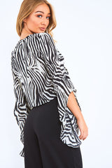 Black And White Zebra  Tie Front Top - Adelei