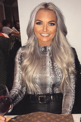 Beige Snake Print High Neck Long Sleeve Bodysuit - Monique