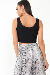Black Plunge Rib Tie Front Crop Cami - Navira