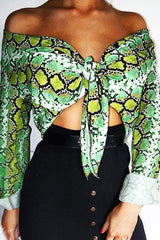 Lime Snake Print Tie Front Shirt - Maisha