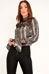 Snake Print Cut Out Insert Blouse - Konstantina