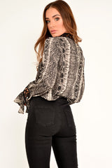 Snake Print Cut Out Insert Blouse - Konstantina