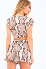 Snake Print Ruffle Crop Top And Shorts Co-Ord - Liylah