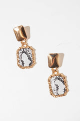Gold Snake Print Drop Earrings - Navina