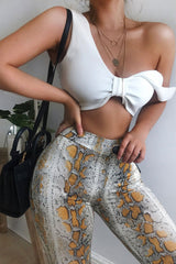 Yellow Snake Print High Waisted Flared Trousers - Kamryn