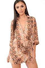 Snake Print Wrap Plunge Playsuit - Aasha