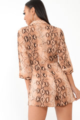 Snake Print Wrap Plunge Playsuit - Aasha