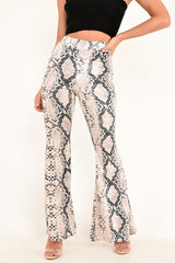 Snake Print Velvet High Waisted Flared Trousers - Kamryn