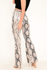 Snake Print Velvet High Waisted Flared Trousers - Kamryn