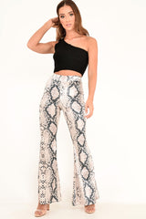 Snake Print Velvet High Waisted Flared Trousers - Kamryn