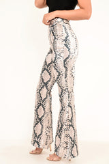 Snake Print Velvet High Waisted Flared Trousers - Kamryn