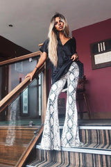 Snake Print Velvet High Waisted Flared Trousers - Kamryn