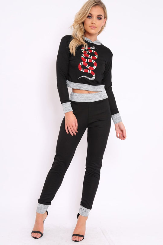 Black Large Snake Applique Loungewear Set - Evie