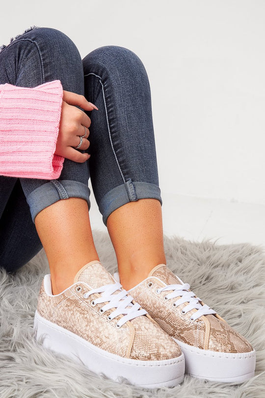 Snake PU Lace Up Platform Trainers - Carl