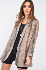 Snake Print Coated Longline Blazer - Avilyn