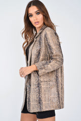 Snake Print Coated Longline Blazer - Avilyn