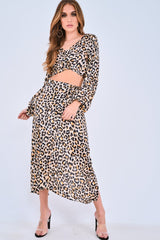 Leopard Print Balloon Sleeve Blouse Midi Skirt Co-Ord - Carmina