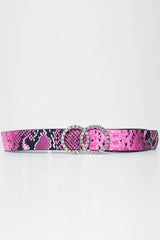 Fuchsia Pink Double Diamante Buckle Belt - Aarilyn
