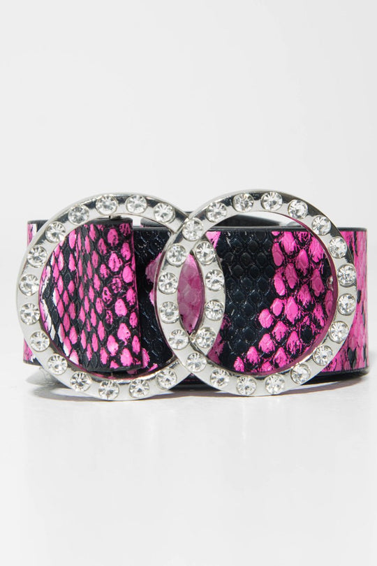 Fuchsia Pink Double Diamante Buckle Belt - Aarilyn