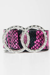 Fuchsia Pink Double Diamante Buckle Belt - Aarilyn
