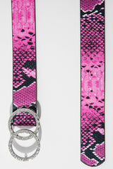 Fuchsia Pink Double Diamante Buckle Belt - Aarilyn