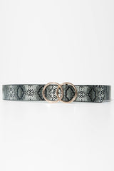 Black Snake Print Circle Buckle Belt  - Jaley