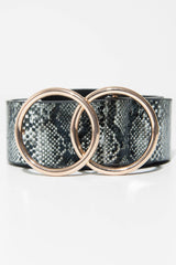 Black Snake Print Circle Buckle Belt  - Jaley
