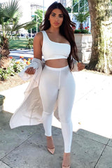 White One Shoulder Crop Top and Leggings Co-Ord - Marrie