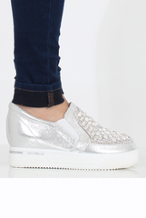 Silver Sparkle Wedged Skaters - Sofia