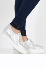 Silver Sparkle Wedged Skaters - Sofia