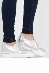 Silver Sparkle Wedged Skaters - Sofia