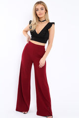 Black Plunge Ruffle Crop Top - Sofia