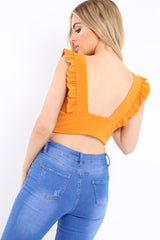 Mustard Plunge Ruffle Crop Top - Sofia
