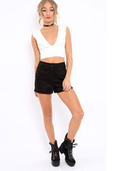 White Plunge Ruffle Crop Top With Cut Out Back - Nia