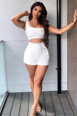 Off White Tailored Pleat Front Belted Shorts - Immi