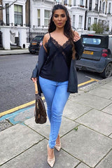 Black Lace Trim Cami Top - Analissa
