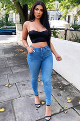 Black Satin Corset Detail Chain Strap Crop Top - Vinisha