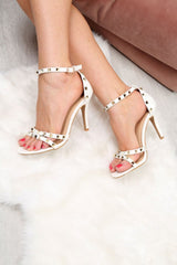 White Studded Cross Strappy Heels - Sofina