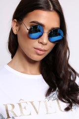 Blue Tinted Lens 90's Round Metal Sunglasses - Solstice
