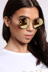 Gold Brown Tinted Lens 90's Round Metal Sunglasses - Solstice
