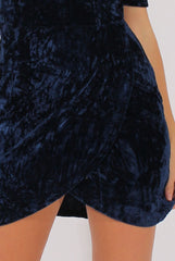 Navy Crushed Velvet Choker Plunge Dress - Sonia