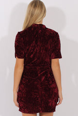 Wine Crushed Velvet Choker Plunge Dress - Sonia