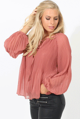 Mauve Multi Pleat Cold Shoulder Blouse - Sonya