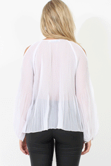 White Multi Pleat Cold Shoulder Blouse - Sonya