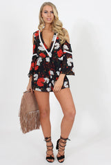 Navy Floral Cold Shoulder Playsuit - Sophia