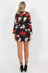 Navy Floral Cold Shoulder Playsuit - Sophia