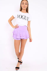 Lilac Frill High Waist Shorts - Sophia