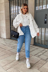 White Pocket Oversized Brushed Shacket - Caley